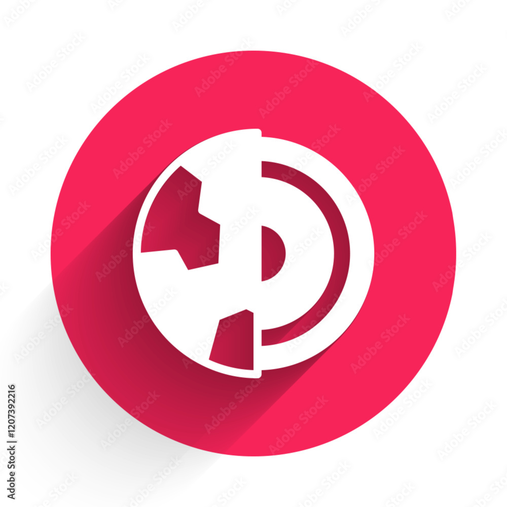 White Earth core structure crust icon isolated with long shadow background. Red circle button. Vector White Earth core structure crust icon isolated with long shadow background. Red circle button. Vector