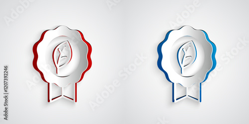 Paper cut Leaf Eco symbol icon isolated on grey background. Banner, label, tag, logo, sticker for eco green. Paper art style. Vector