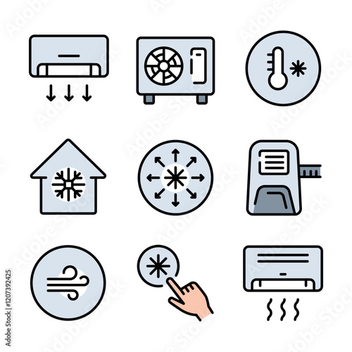Air conditioner icons set. Home appliance. Electrical equipment. Vector line icons for your website, mobile, presentation, and logo design