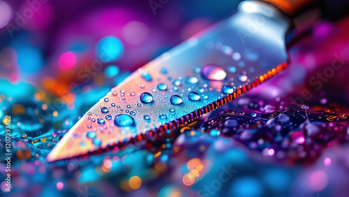 Chisel with Droplets on Colorful Surface photo