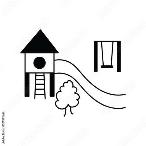 play ground glyph outline icon with white background vector stock illustration