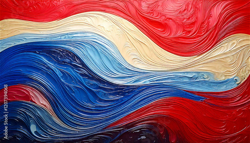 タイの国旗をイメージした青と赤のアクリル画 generative ai
