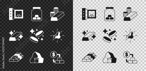 Set Safe with gold bars, Gold, coin, Stacks paper money cash, mine, exchange, and icon. Vector