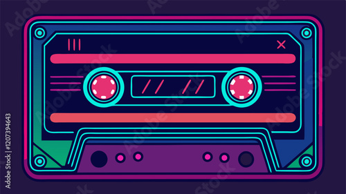Retro cassette tape with vibrant neon highlights for modern digital design