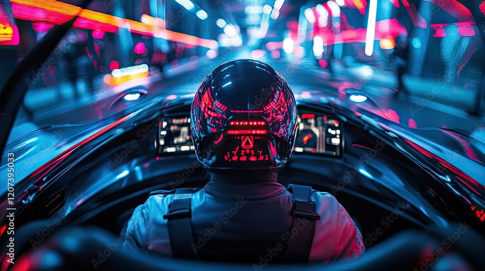 Fototapeta premium Futuristic Night Drive: Cyberpunk Racer in Neon City