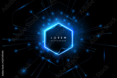 Hexagonal shape with blue light lines