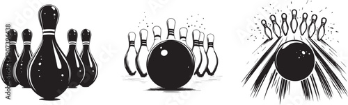 Silhouette of a bowling ball hitting the pins vector silhouette