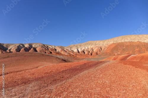 Beautiful mountains with red soil in Khizi. Azerbaijan. photo