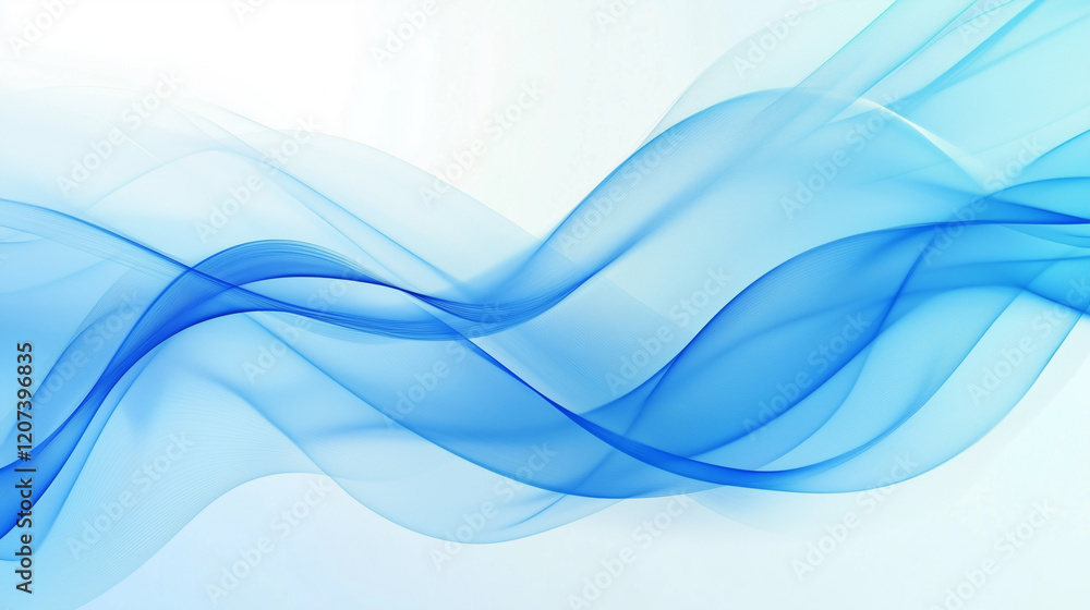 Fototapeta premium Illustration of white background with blue light wave pattern.