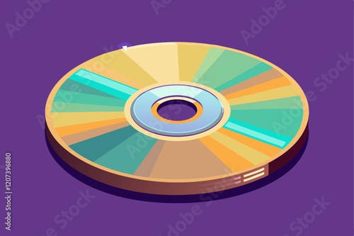 Colorful compact disc with reflective light on purple background for design use