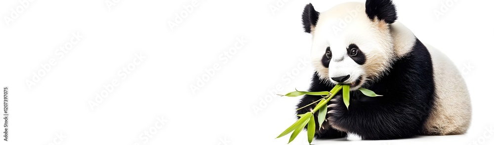 Naklejka premium A panda eating bamboo, showcasing its natural behavior and habitat.
