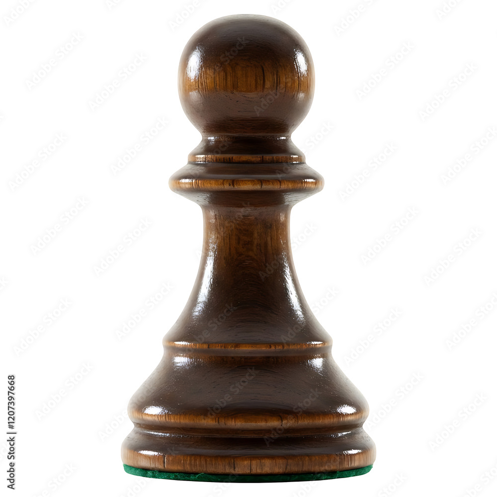 Polished Wood Chess Pawn, Isolated Polished Wood Chess Pawn, Isolated