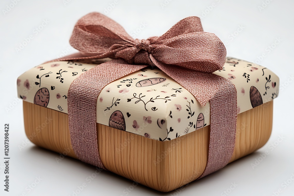 A beautifully wrapped gift box with a delicate floral pattern A beautifully wrapped gift box with a delicate floral pattern
