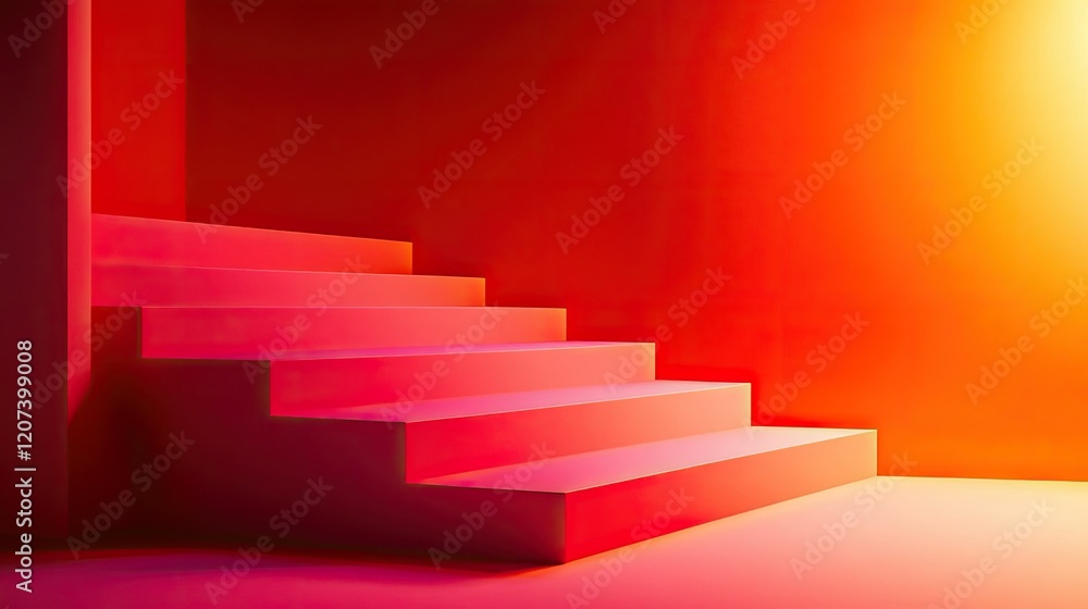 Abstract Red Staircase in Vivid Light Abstract Red Staircase in Vivid Light