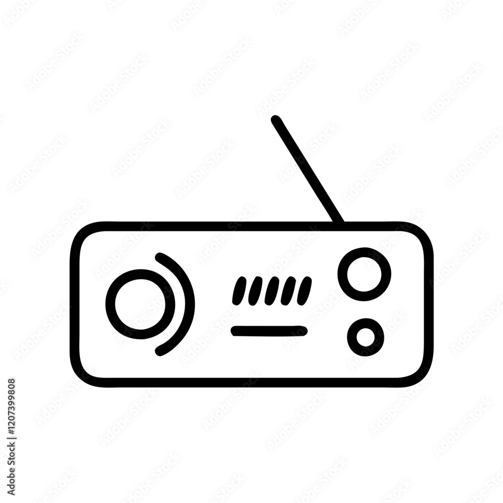 Radio icon in simple line style, minimalist design, black and white, vintage audio representation Radio icon in simple line style, minimalist design, black and white, vintage audio representation