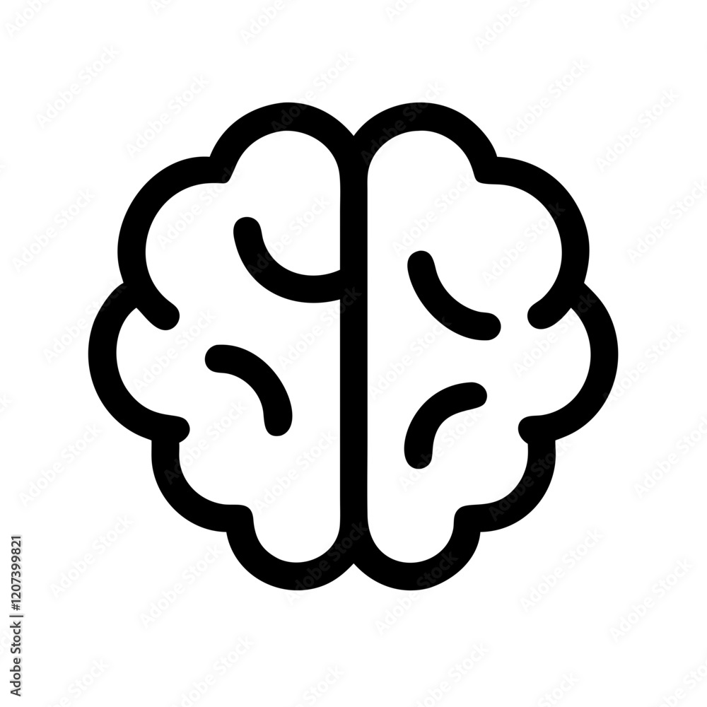 Brain icon in simple line style, minimalist design, black and white, representation of intelligence and cognition Brain icon in simple line style, minimalist design, black and white, representation of intelligence and cognition