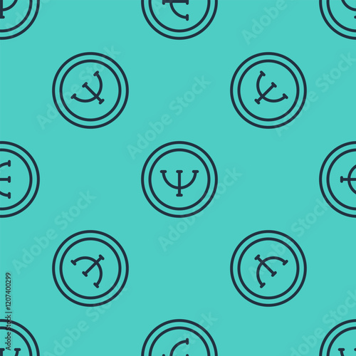 Black line Psychology icon isolated seamless pattern on green background. Psi symbol. Mental health concept, psychoanalysis analysis and psychotherapy. Vector