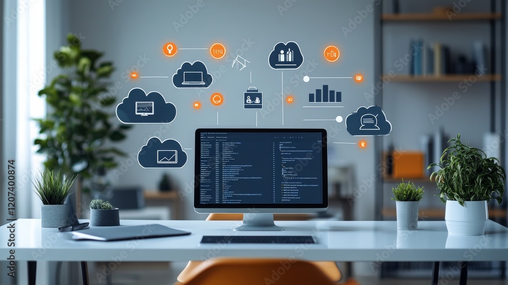 A modern office utilizing cloud-based CRM software to enhance business operations