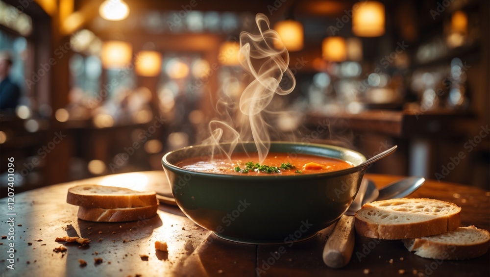 The rich aroma of this hearty soup paired with crusty bread The rich aroma of this hearty soup paired with crusty bread