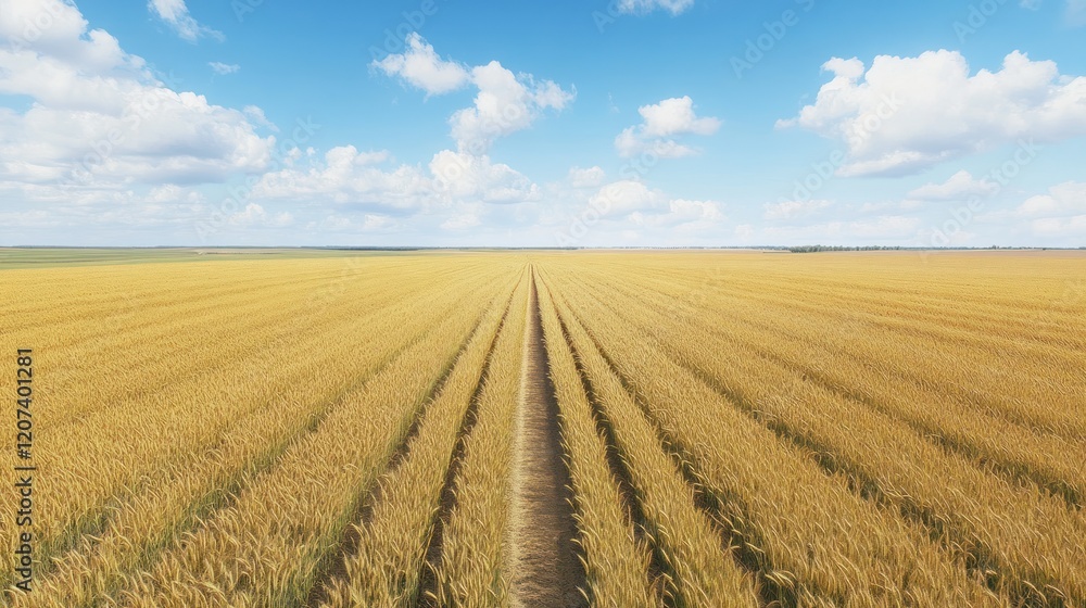Golden wheat field under a bright blue sky with fluffy white clouds Golden wheat field under a bright blue sky with fluffy white clouds