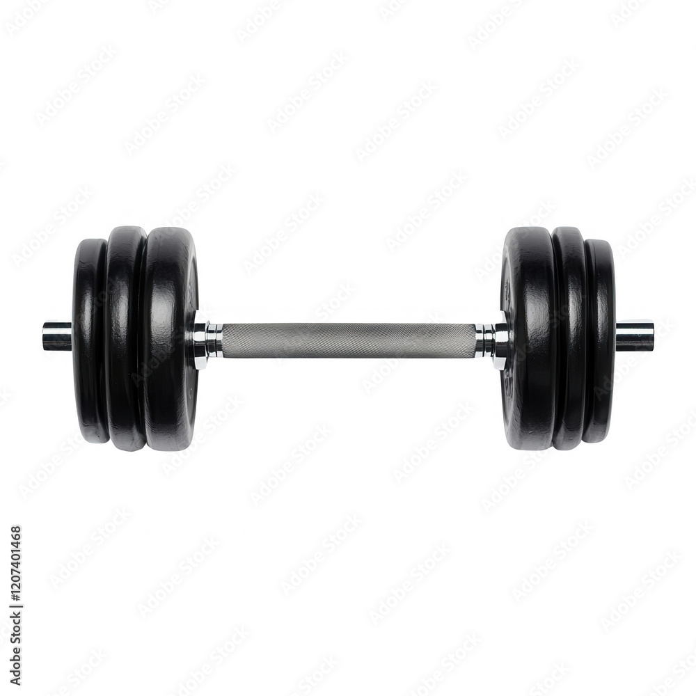 A close-up of a black weightlifting dumbbell for strength training exercises., isolated on a transparent background. A close-up of a black weightlifting dumbbell for strength training exercises., isolated on a transparent background.