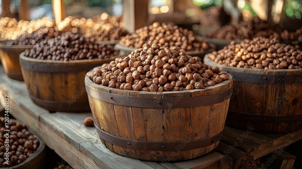 Rustic Display of Freshly Roasted Coffee Beans Rustic Display of Freshly Roasted Coffee Beans