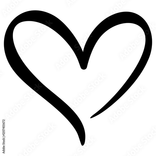 Hand drawn Doodle Heart, black and white heart clipart, vector love heart sign outline isolated on white background. Open Heart black and white outline vector, Heart silhouette