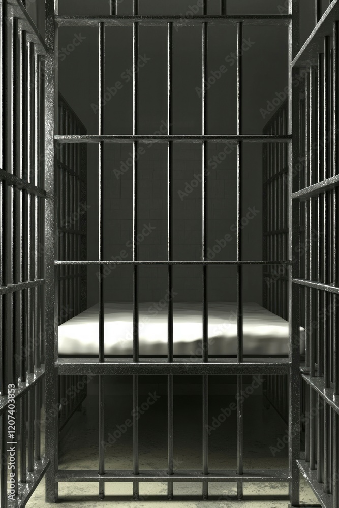 Empty Jail Cell With Metal Bars And Mattress Empty Jail Cell With Metal Bars And Mattress