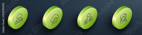 Set Isometric line Cloud technology data transfer, , and Search concept with folder icon. Vector