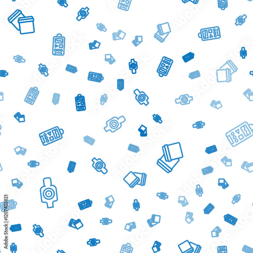 Set line Human target sport for shooting, Plastic bag with ziplock and Dictaphone on seamless pattern. Vector