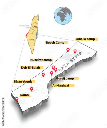 Gaza Strip map, with refugee camps
