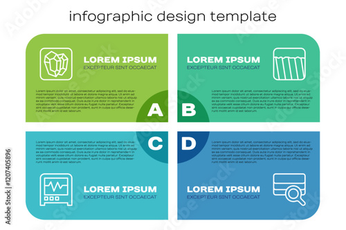 Set line Seismograph, Gem stone, Soil analysis and Ground. Business infographic template. Vector