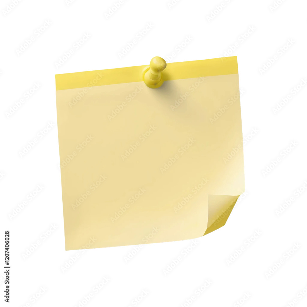 Yellow sticky note with push pin on board Yellow sticky note with push pin on board
