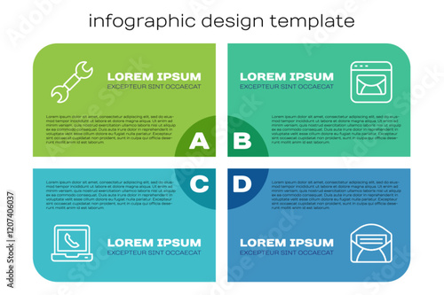 Set line Telephone 24 hours support, Wrench spanner, Mail and e-mail and . Business infographic template. Vector