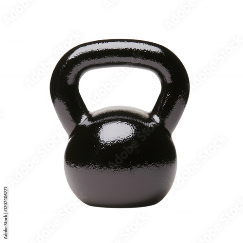 A shiny black kettlebell on a white background for fitness and strength training., isolated on a transparent background. photo