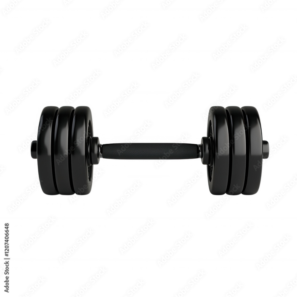 Naklejka premium A sleek black dumbbell for strength training and fitness exercises., isolated on a transparent background.