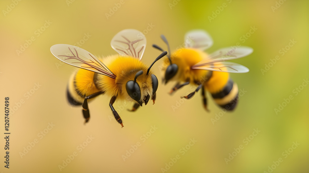 Close up flying bees. Generative AI Close up flying bees. Generative AI