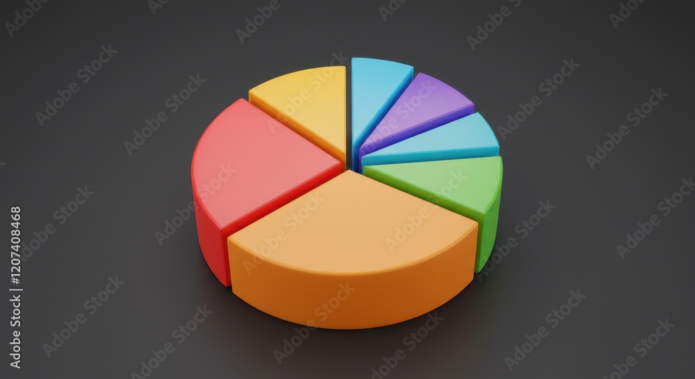 Fototapeta premium Colorful 3d pie chart on dark background for data visualization and analytics