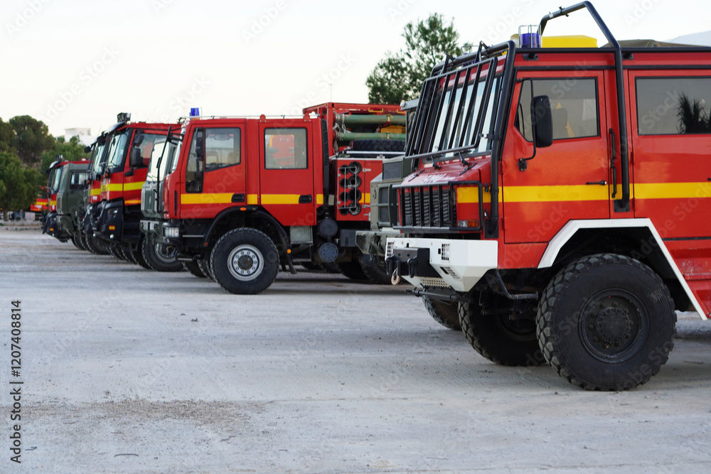 emergency military unit vehicles parked