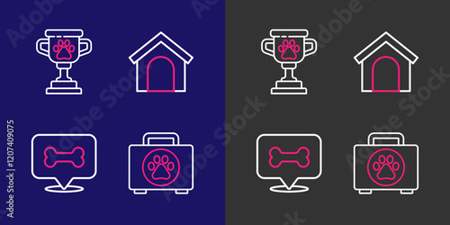 Set line Pet first aid kit, Dog bone, house and award icon. Vector