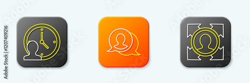 Set line Time Management, Speech bubble chat and Head hunting icon. Vector