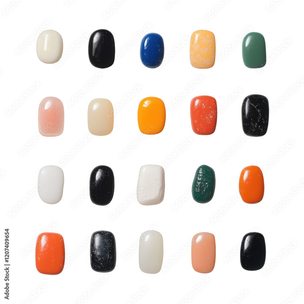 Collection of colorful gemstones on a white background, showcasing various shapes., isolated on a transparent background. Collection of colorful gemstones on a white background, showcasing various shapes., isolated on a transparent background.