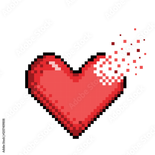 Love, Passion, and trust symbol, Broken Pixel Heart in 8-bit game-style vector illustration. Design Element for Valentine s day, isolated on white background.
