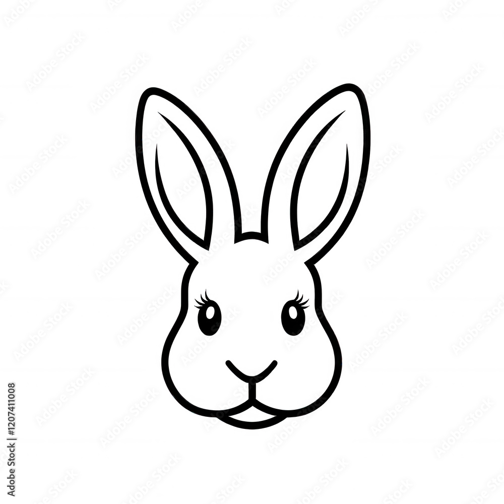 Cute and simple outline of a rabbit's face, perfect for whimsical designs., isolated on a transparent background. Cute and simple outline of a rabbit's face, perfect for whimsical designs., isolated on a transparent background.