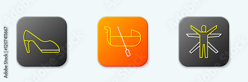 Set line Woman shoe, Gondola and Vitruvian Man icon. Vector