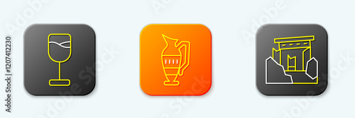 Set line Wine glass, Ancient amphorae and ruins icon. Vector
