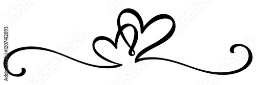 Two hearts continuous one line drawing, love sign, 
black and white heart clipart vector 
for Happy Valentine's day header, 
banner, letter template, heart month, 
wedding invitation, email signature