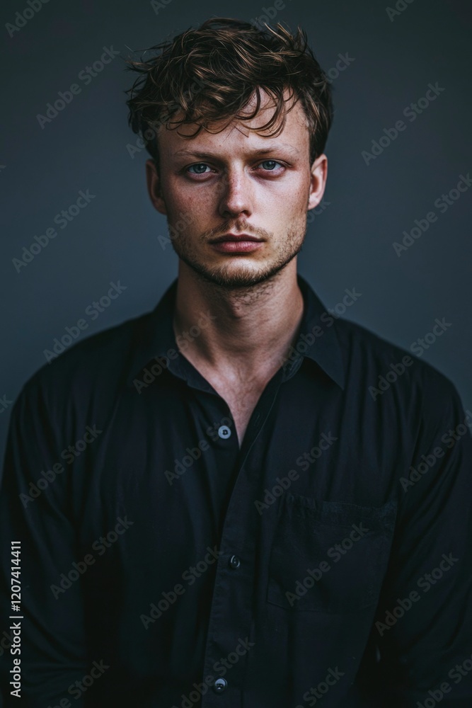 Obraz premium Young Man Portrait Wearing A Black Shirt