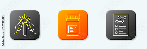 Set line Experimental insect, Jar with additives and Clinical record icon. Vector