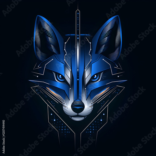 Abstract stylized fox head design, graphic art, dark background, possible use for logo or poster photo